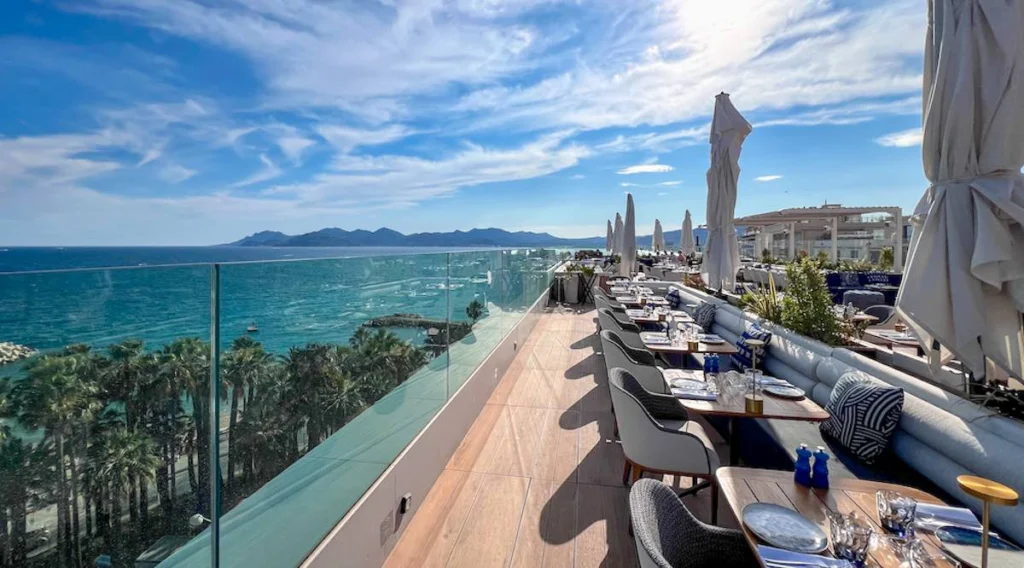 Mediterranean views from the rooftop restaurant of the Canopy by Hilton Cannes hotel