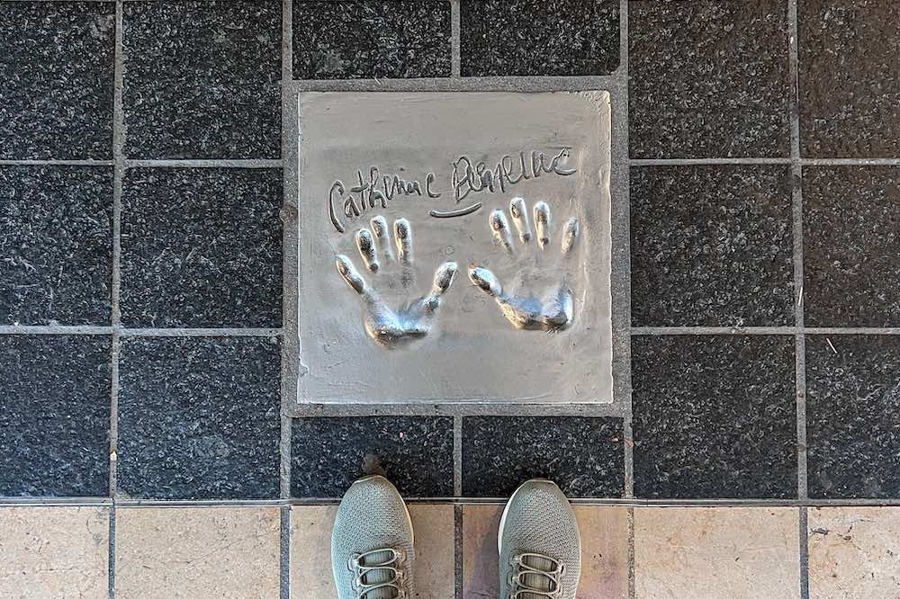 Handprints of a French actress at the Chemin des Etoiles in front of the Palais des Festivals in Cannes