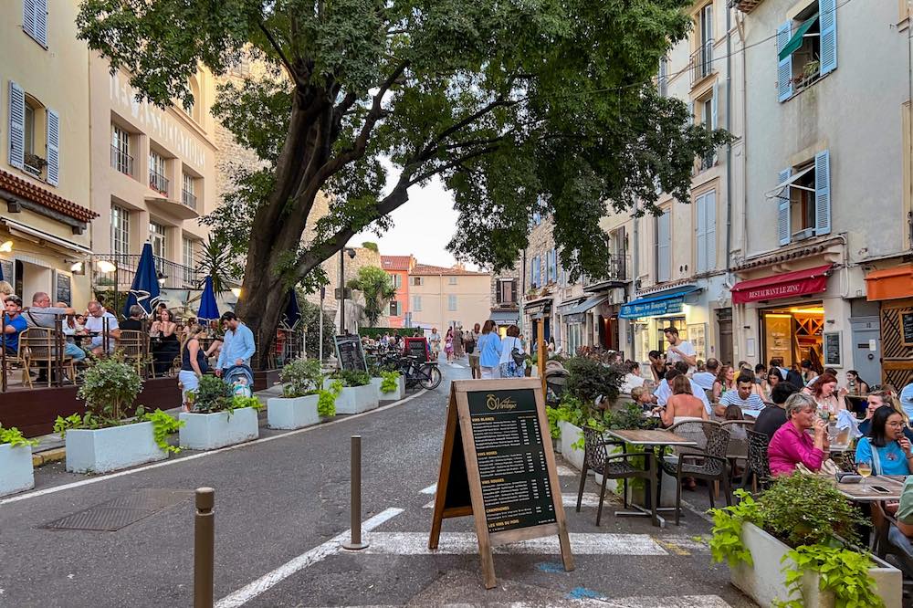 Lively street in Old Town Antibes streets within the historic ramparts
