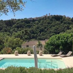 Pool area overlooking the perched village of Saint-Paul de Vence