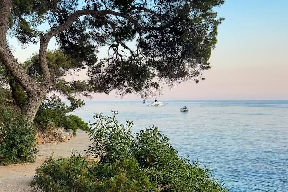 Boats anchored in the Bay of Roquebrune on the French Riviera