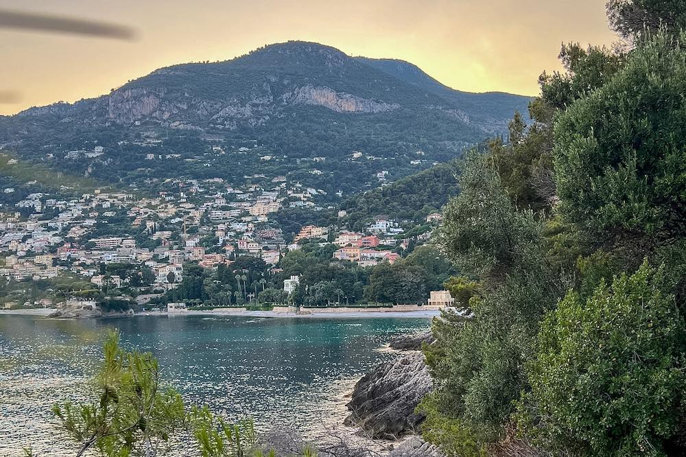 Sunset view of Plage du Buse from the Cap Martin coastal walk