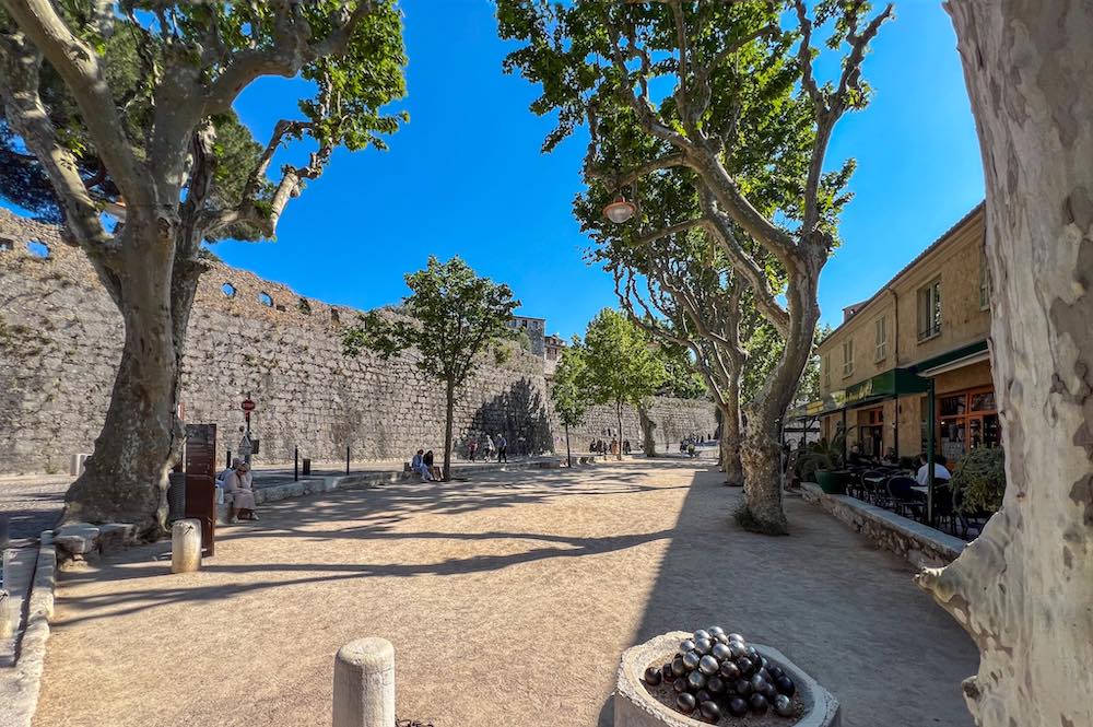 Place du Général de Gaulle or Place du Jeu de Boules at the entrance of the medieval village of Saint-Paul de Vence
