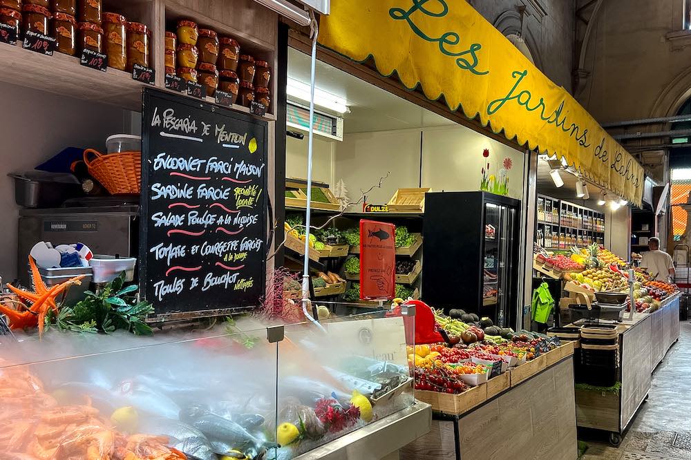 Inside Marché des Halles, Menton's covered food market