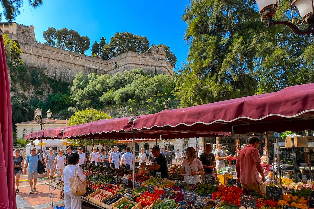 Market stalls at Place d'Armes during the renovation of Marché de la Condamine in Monaco