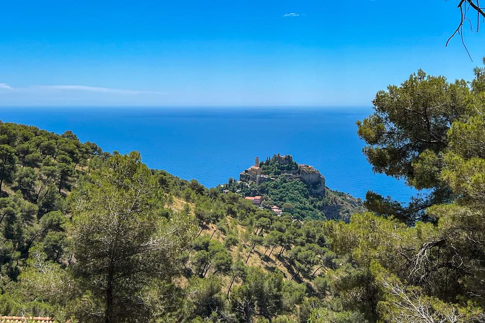 View from Fort de la Revere overlooking Eze Village, the Mediterranean and surrounding hills