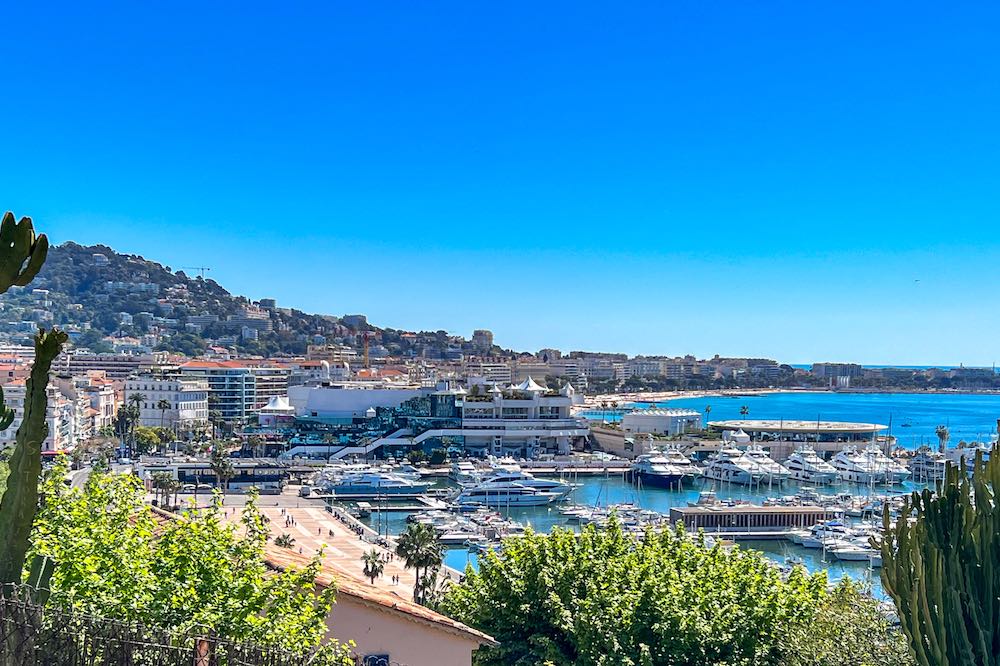View from Le Suquet overlooking Cannes, the Croisette and the Bay of Cannes
