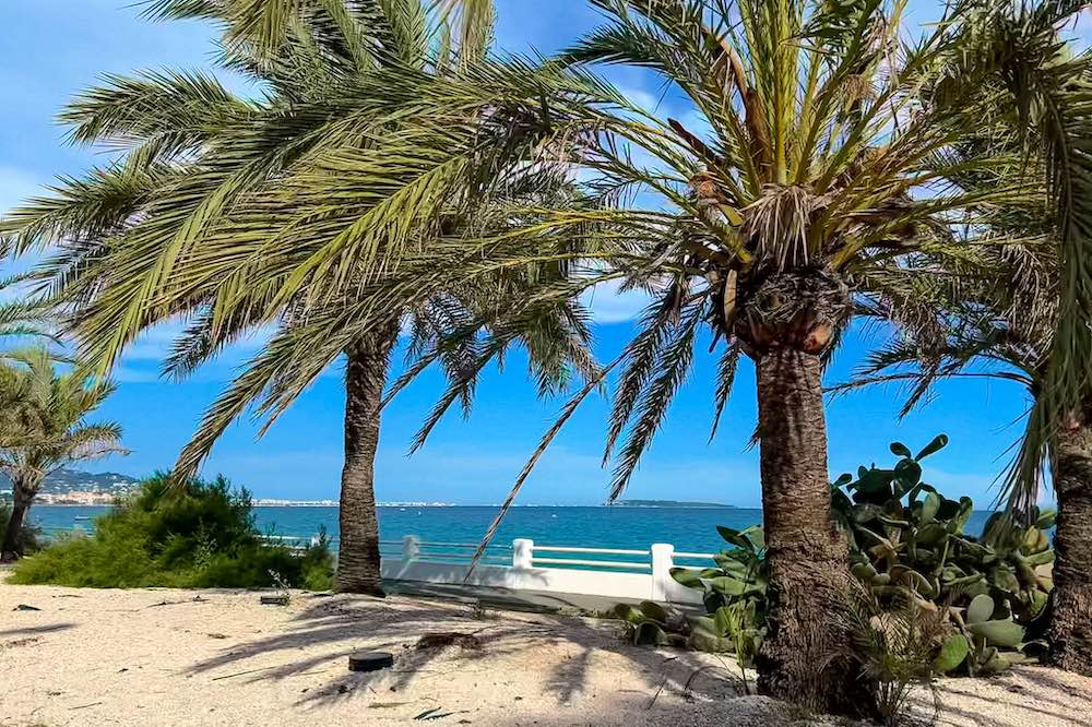 Quiet stretch of Plage du Midi, a public beach west of Le Suquet in Cannes